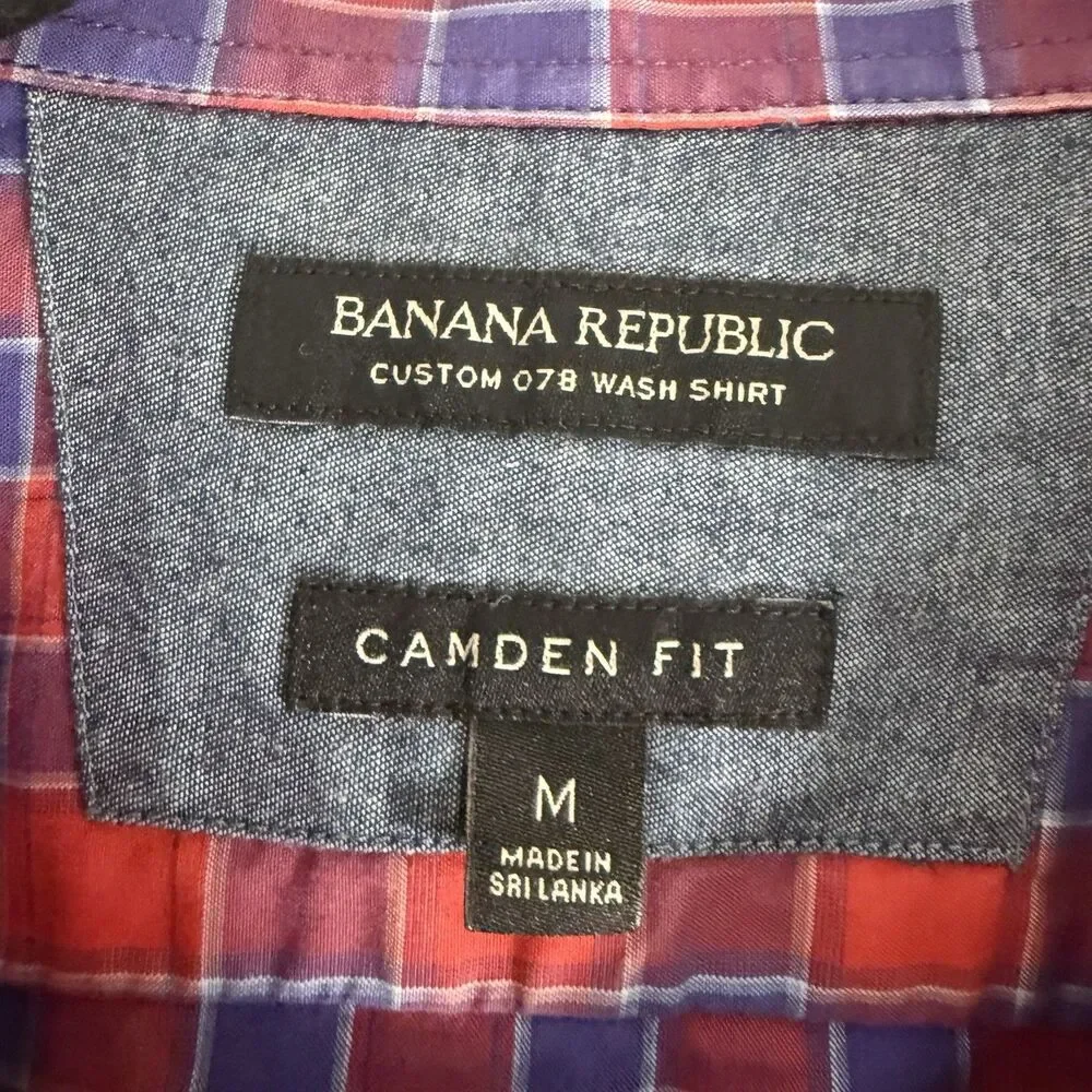 Banana Republic Custom 078 Wash Shirt Camden Fit Men's Medium Red Blue Plaid